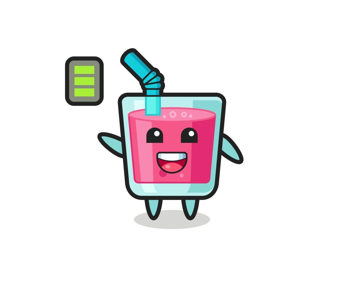 Personaje de mascota de jugo de fresa con gesto enérgico. vector