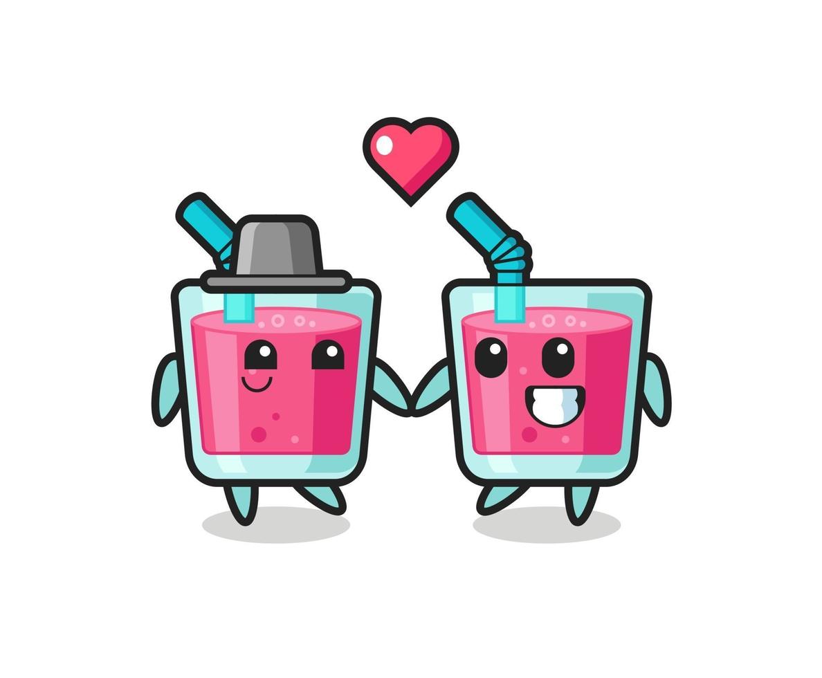 strawberry juice cartoon character couple with fall in love gesture vector