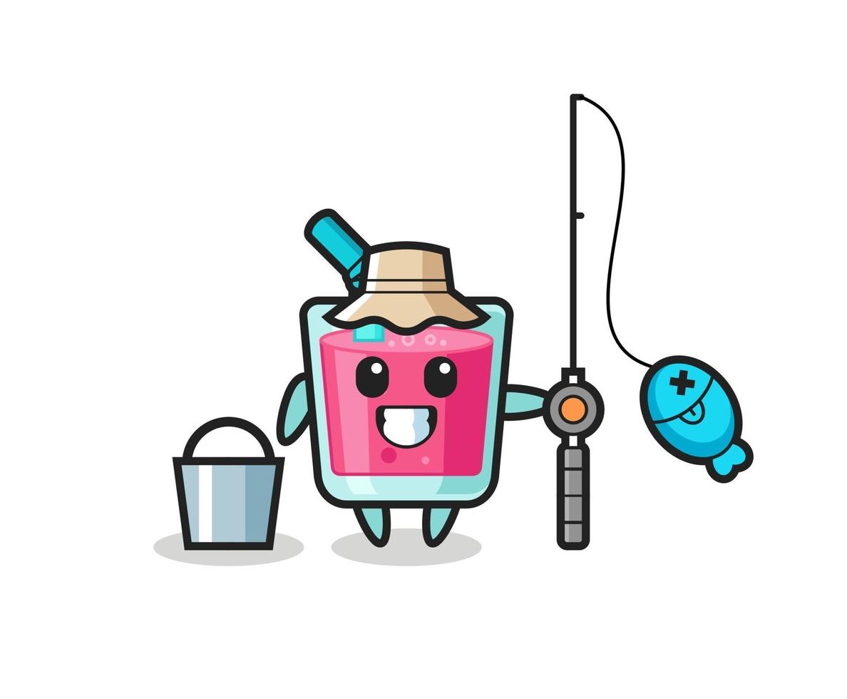 Mascot character of strawberry juice as a fisherman vector