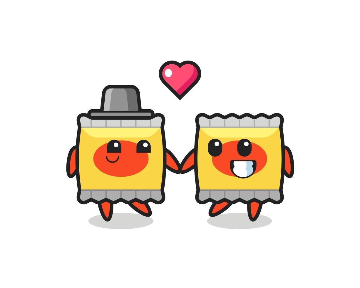 snack cartoon character couple with fall in love gesture vector