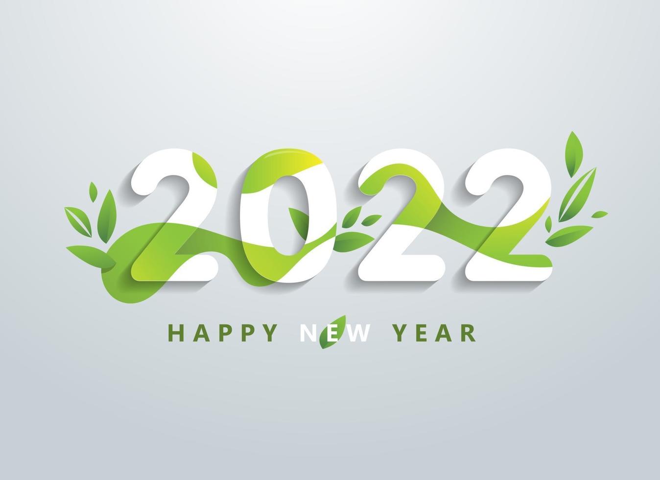 feliz año nuevo 2022 con banner de hojas verdes naturales vector