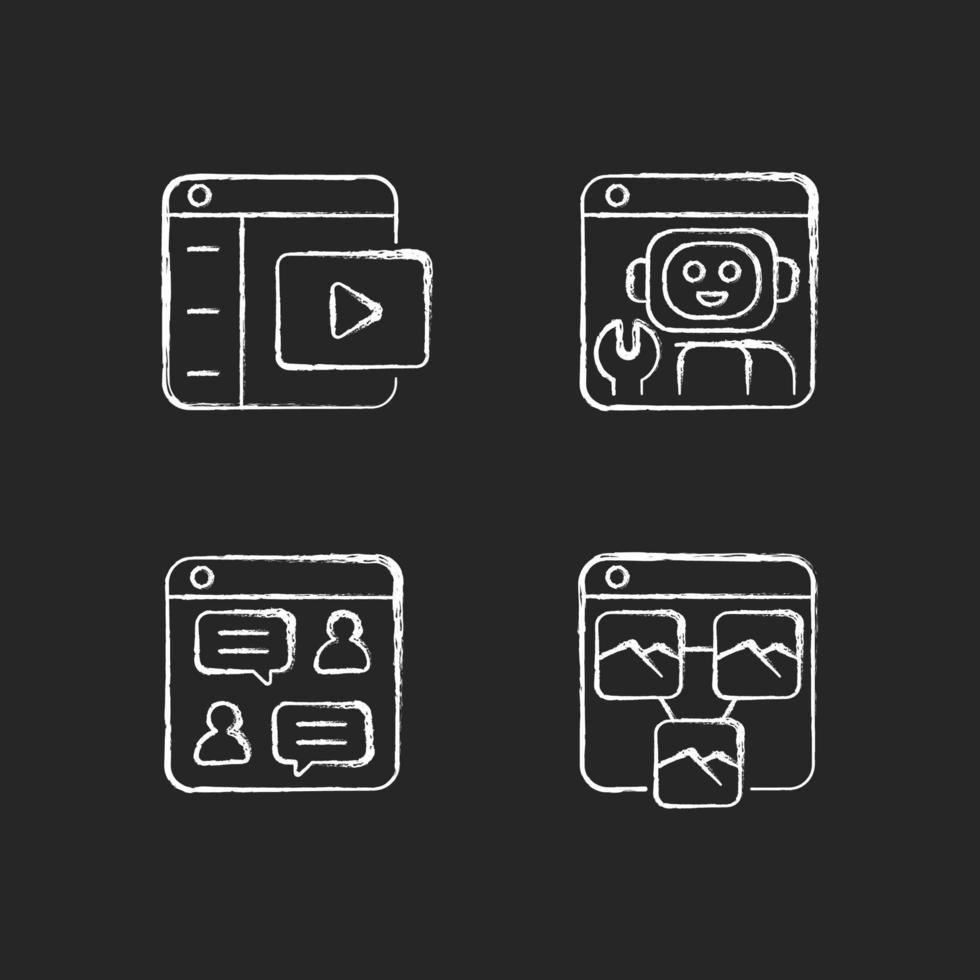 Digitization in business chalk white icons set on dark background vector