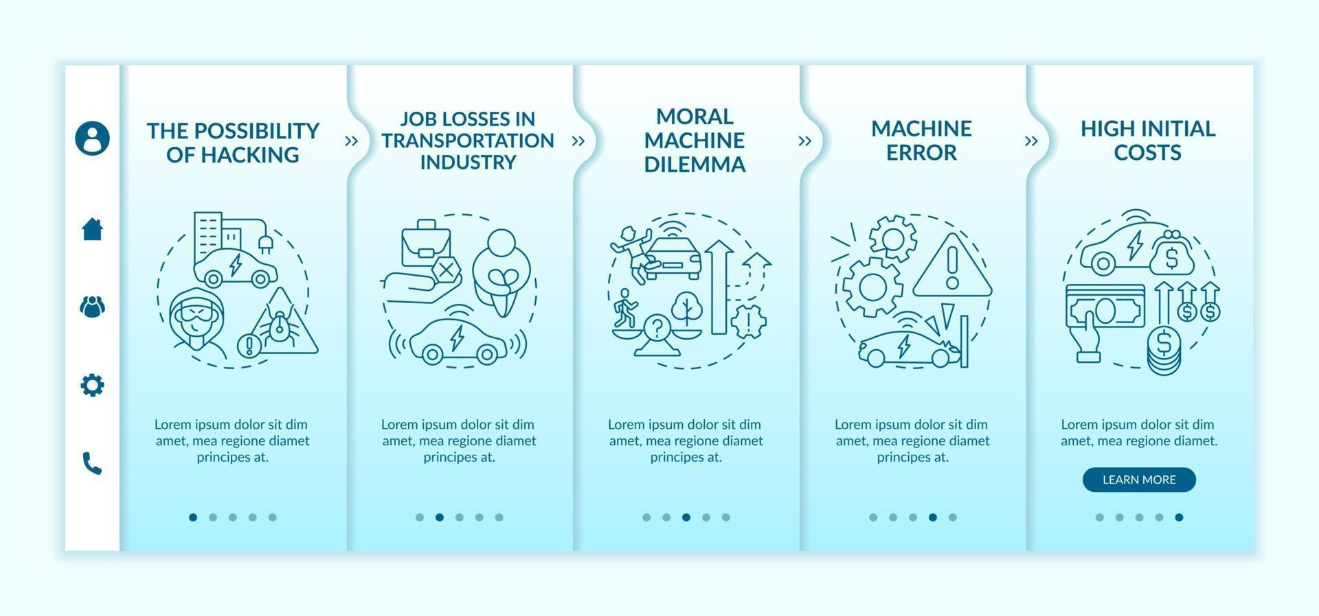 Autonomous vehicles technical errors onboarding vector template.