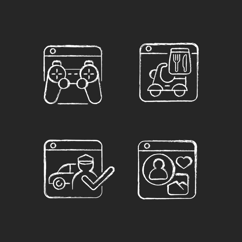 Platform business chalk white icons set on dark background vector