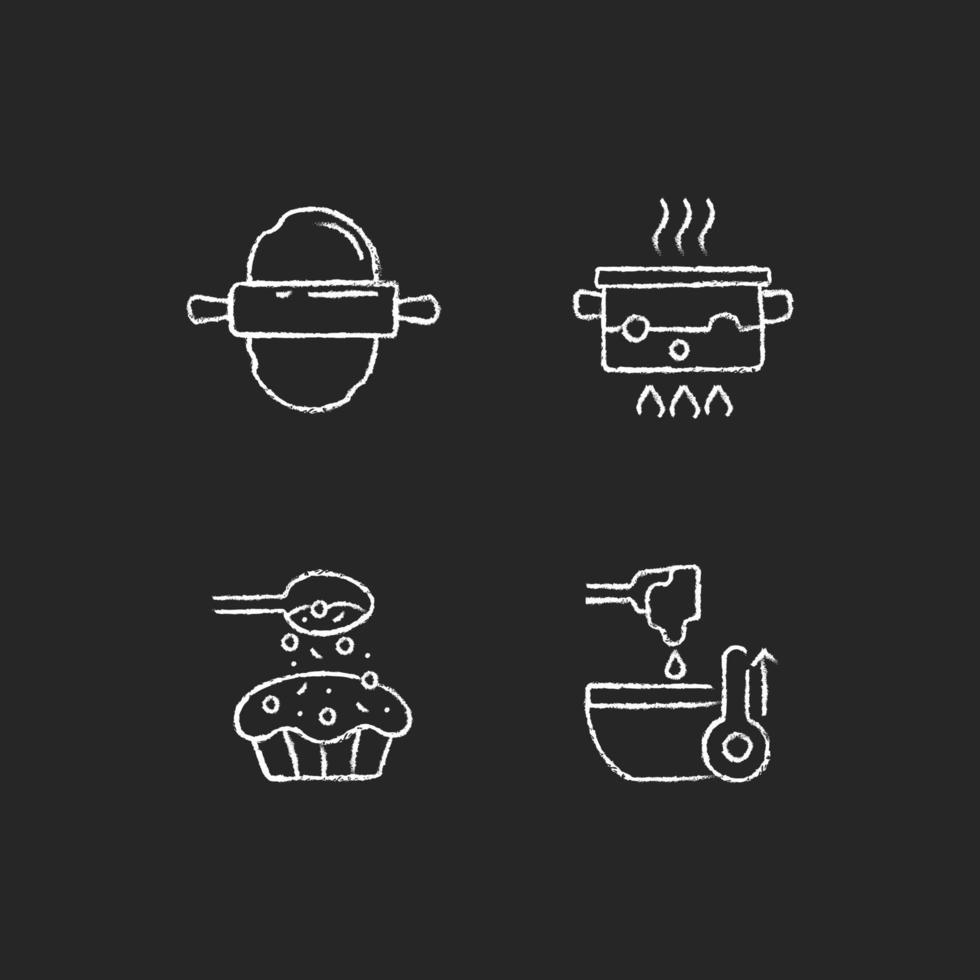 Instrucciones de cocina iconos de tiza blanca sobre fondo oscuro vector