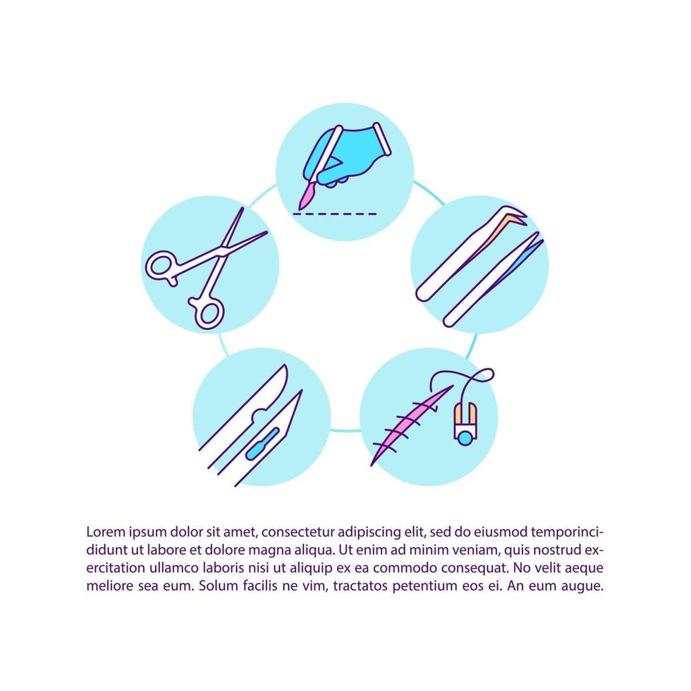 Surgical instruments concept line icons with text. vector