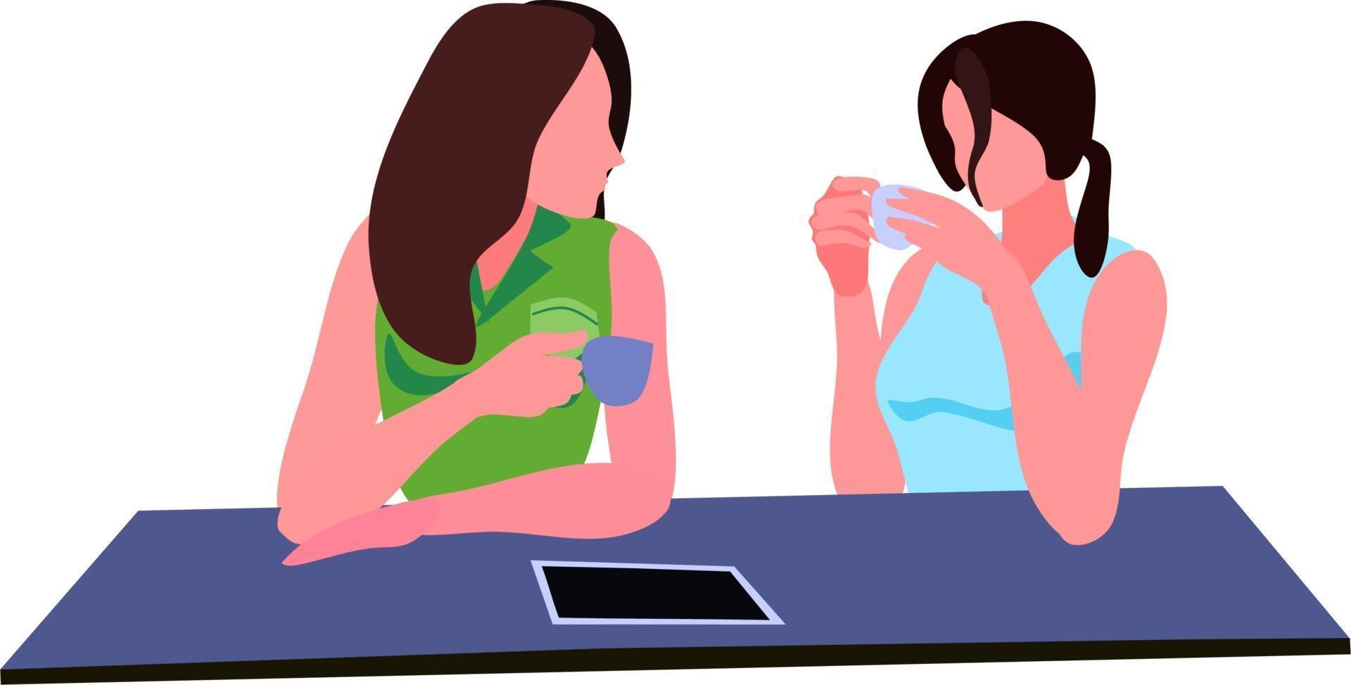 dos mujeres bebiendo café juntas vector