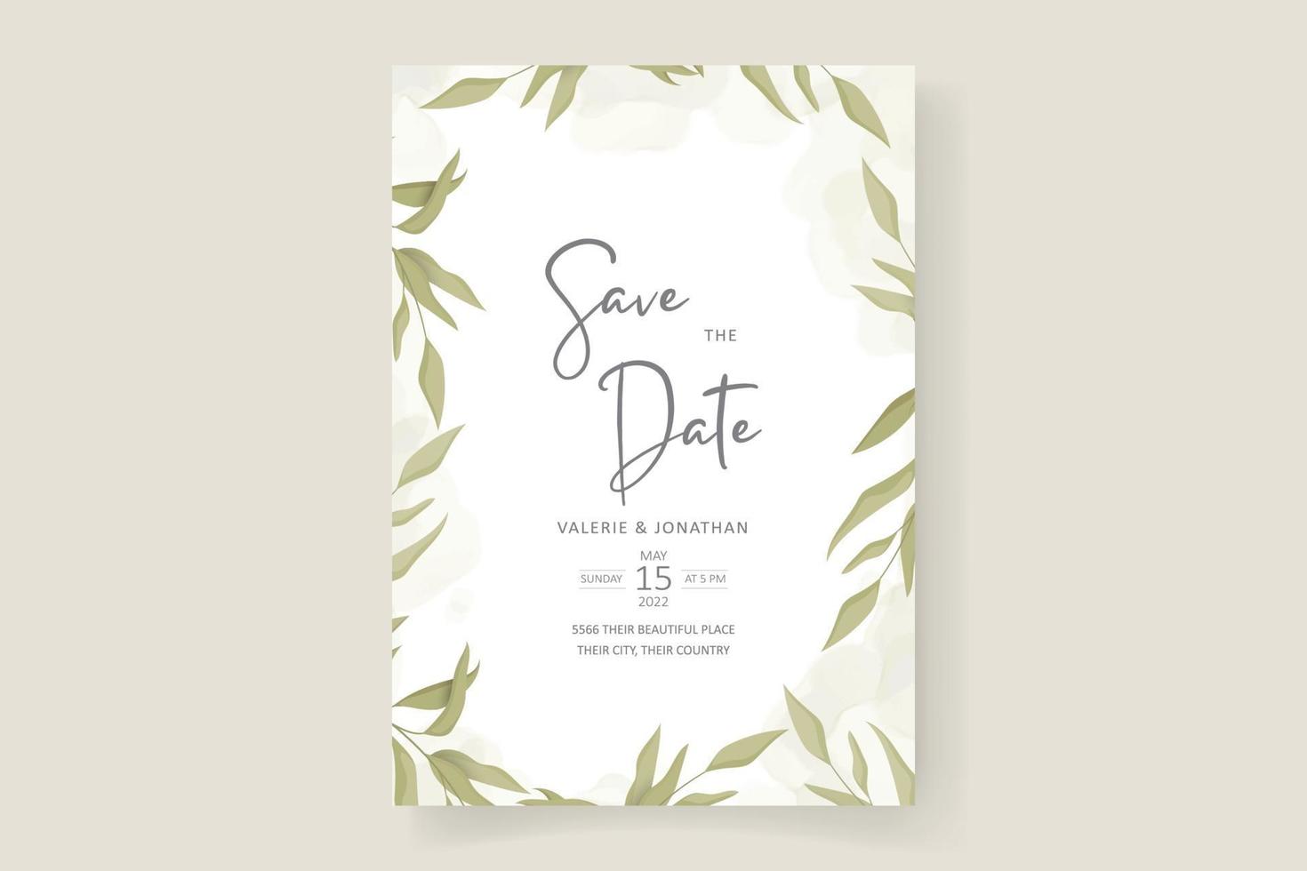 Elegant wedding card design with leaf ornament vector