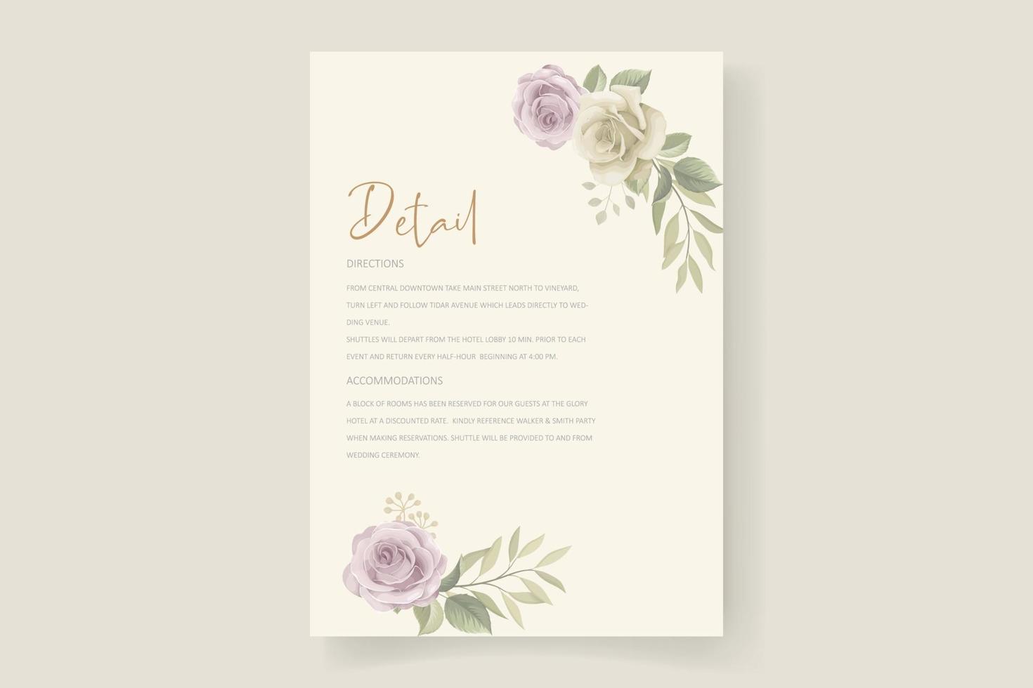 Soft floral and leaves wedding invitation card design vector