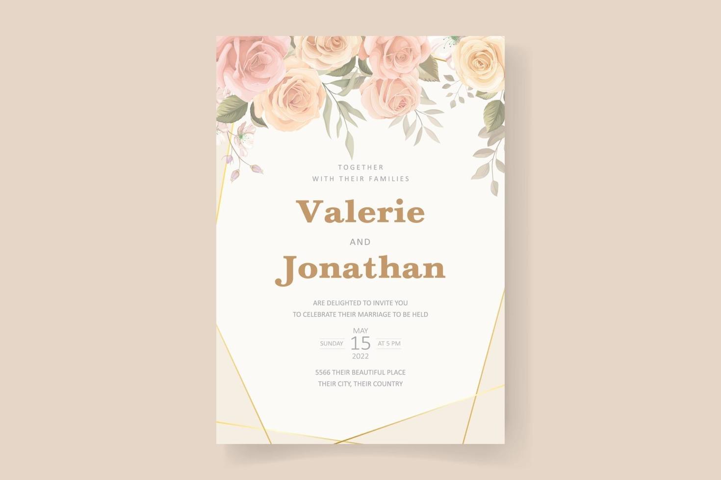 Soft floral and leaves wedding invitation card design vector