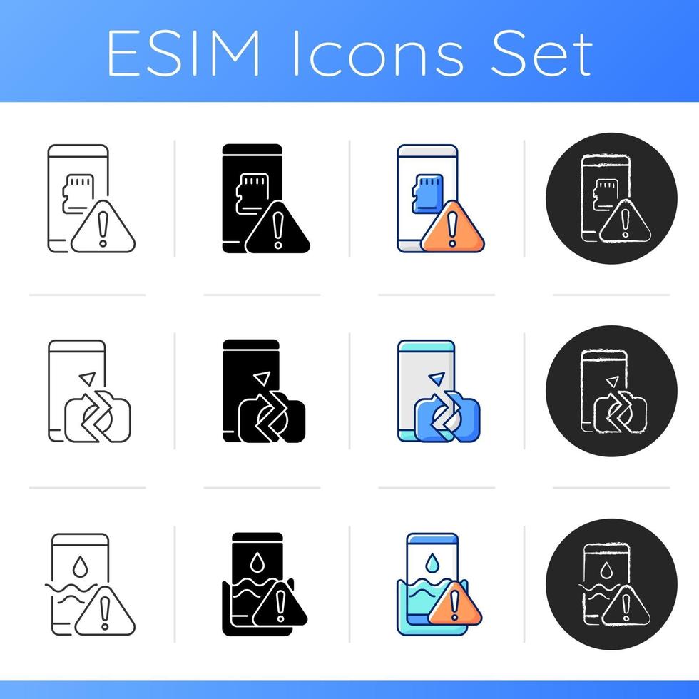 Mobile phone technical issues icons set vector