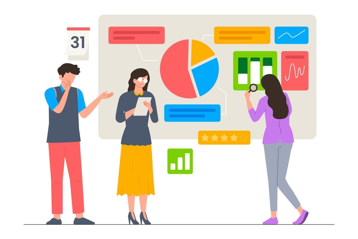 Business analysis by team scene illustration vector