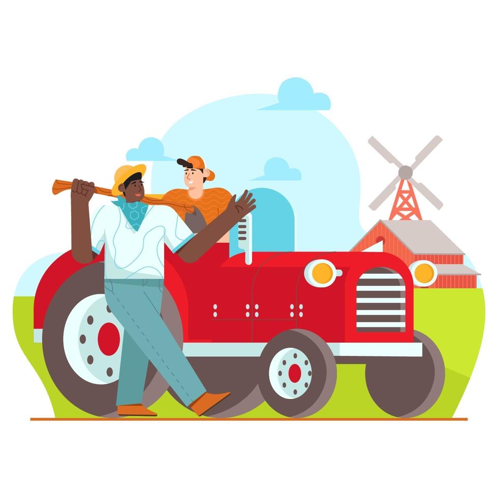 Farmer toward to the field illustration vector