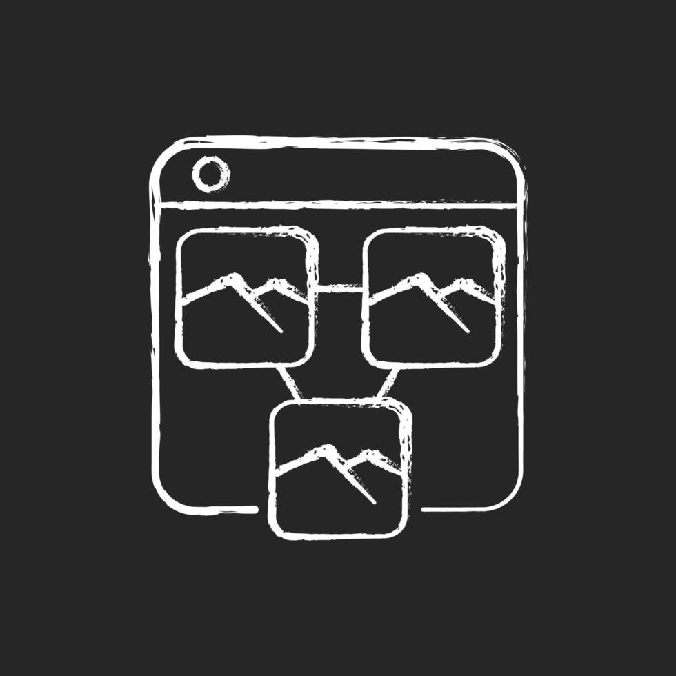 Photo sharing platforms chalk white icon on dark background vector