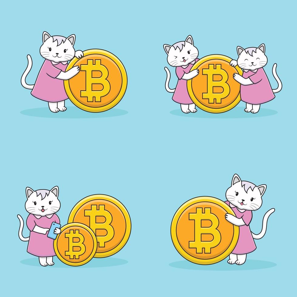 Cute cat character with coin collection vector