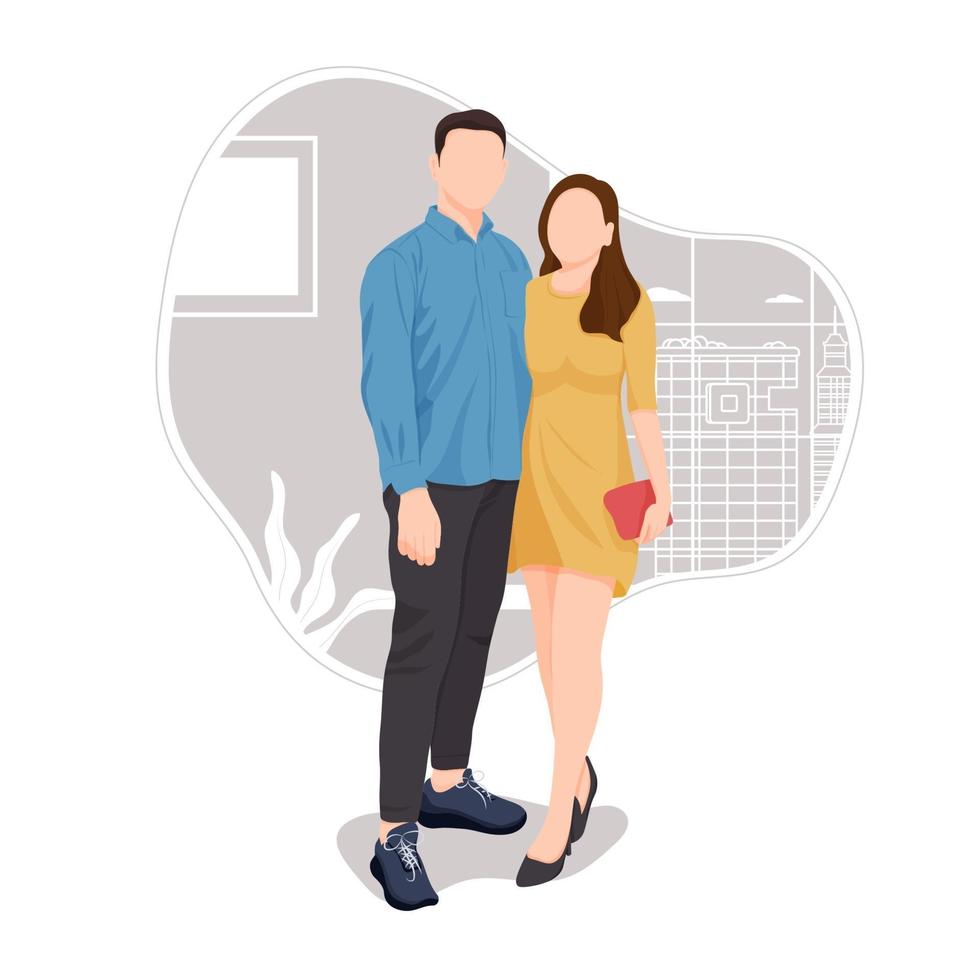 retrato, de, pareja romántica, posar, en, elegante, traje vector