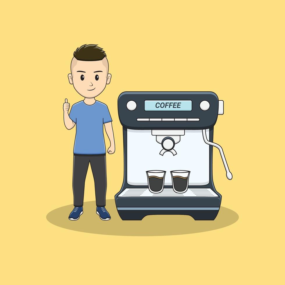 man giving thumbs and coffee machine vector