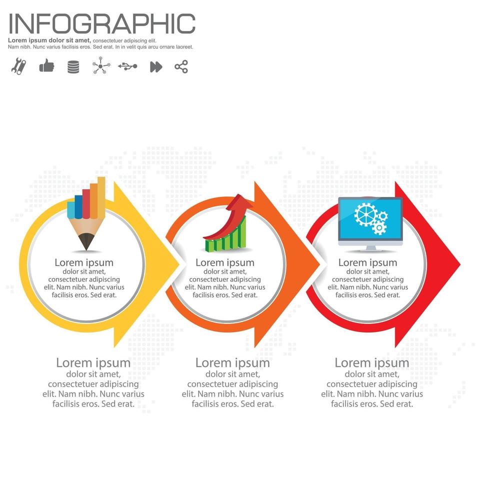 Infographics template with 3 elements workflow process chart. vector