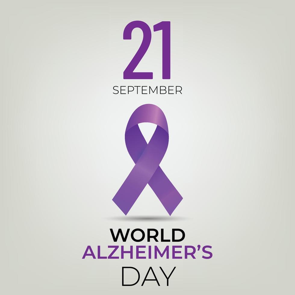 Banner del día mundial del alzheimer con cinta morada sobre fondo claro. vector