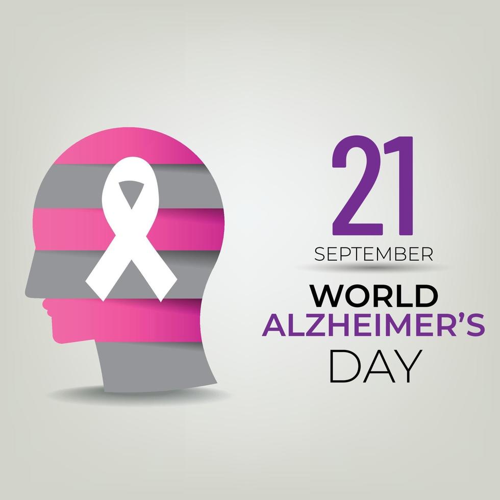 World Alzheimer's day banner with purple ribbon on light background. vector