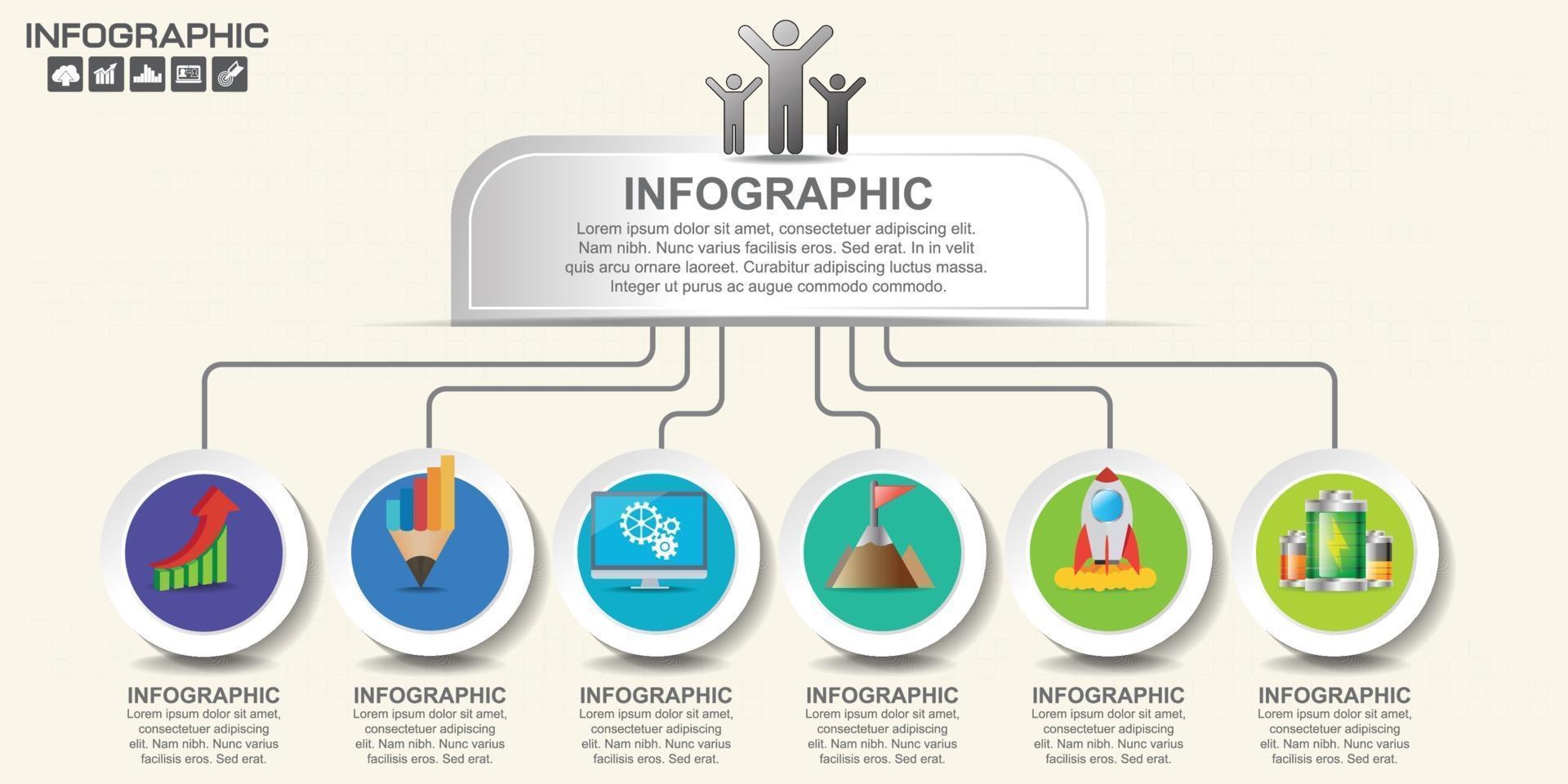 Infographics template with 6 elements workflow process chart. vector