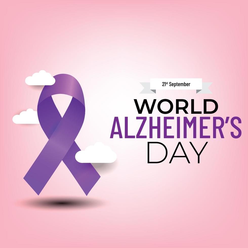 World Alzheimer's day banner with purple ribbon on light background. vector