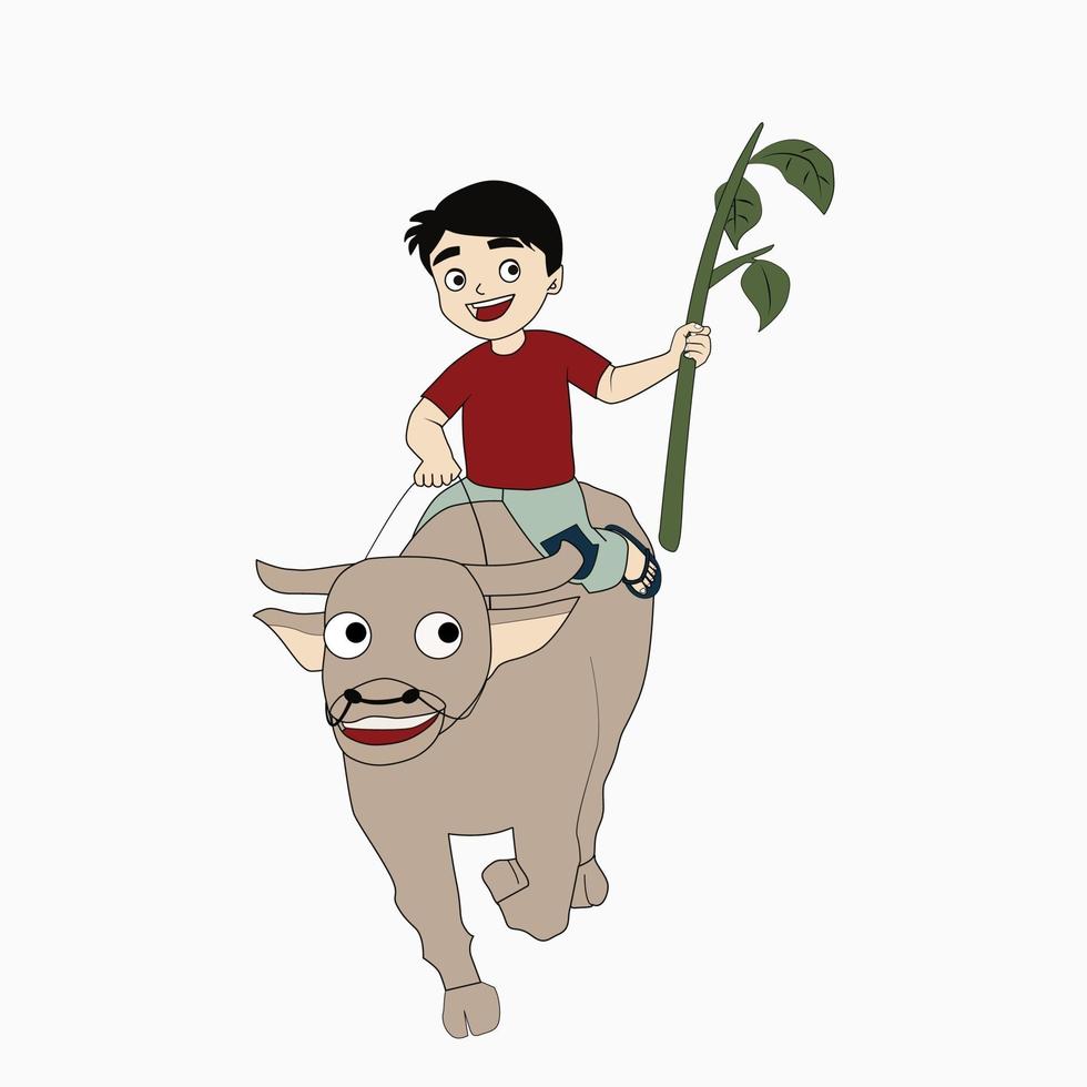 A Boy Riding Buffallo vector