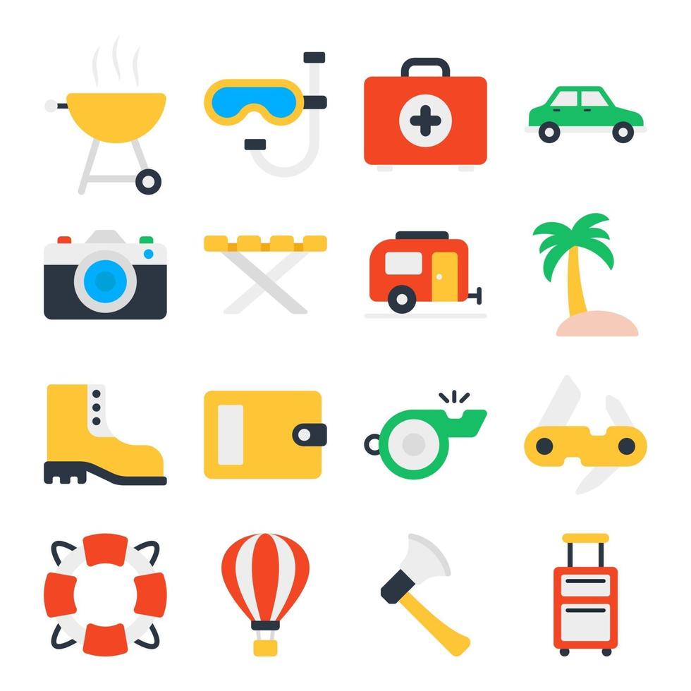 Pack of Travel and Tour Flat Icons vector