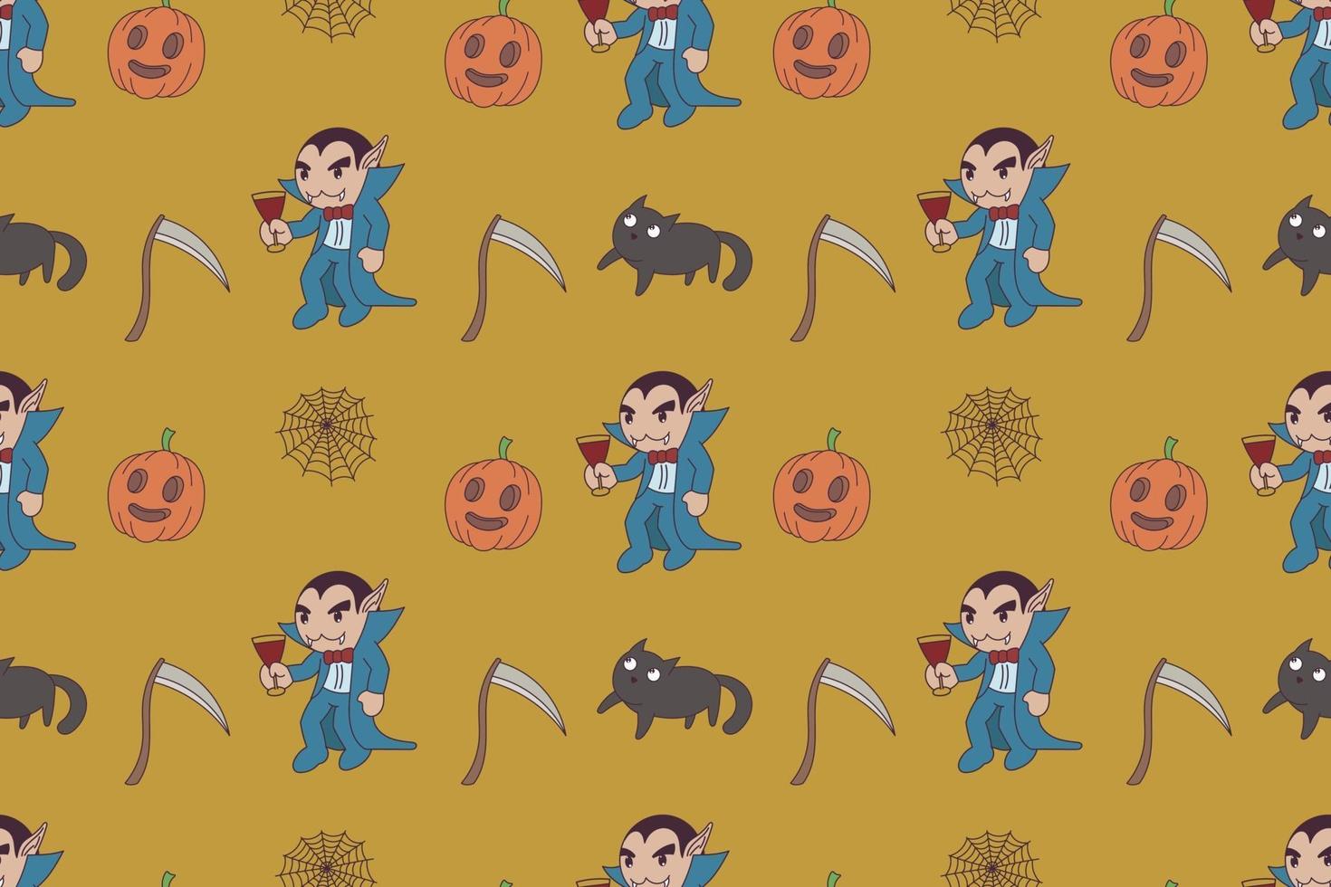 Seamless pattern of halloween cute doodles vector