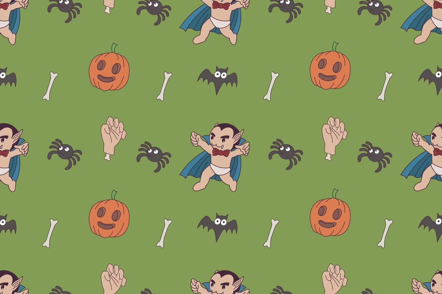 Seamless pattern of halloween cute doodles vector