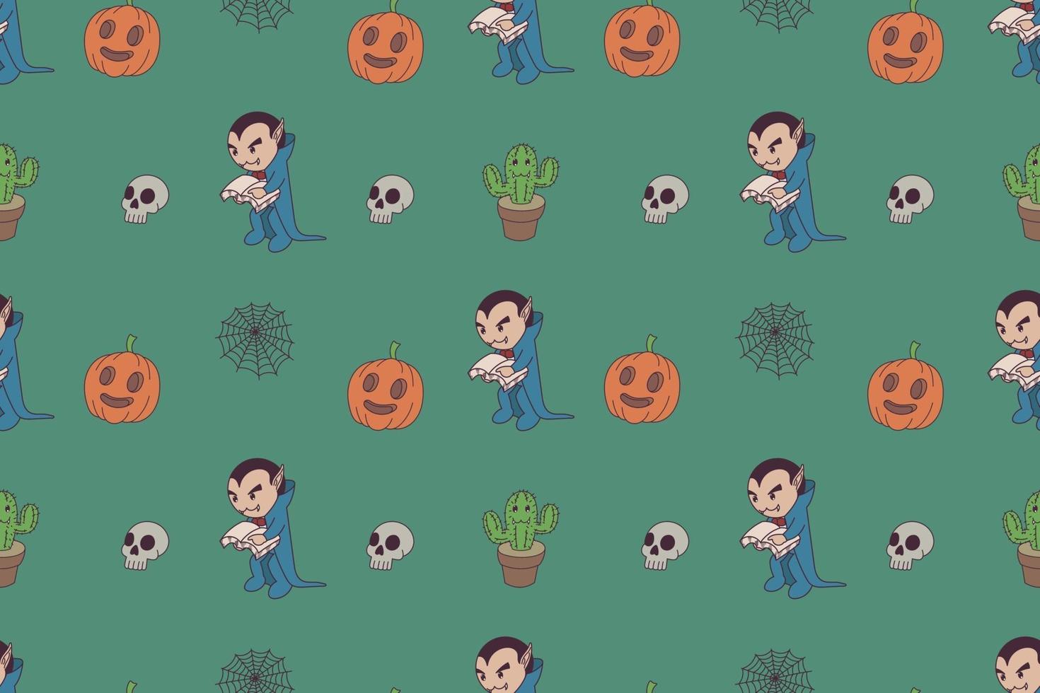 Seamless pattern of halloween cute doodles vector
