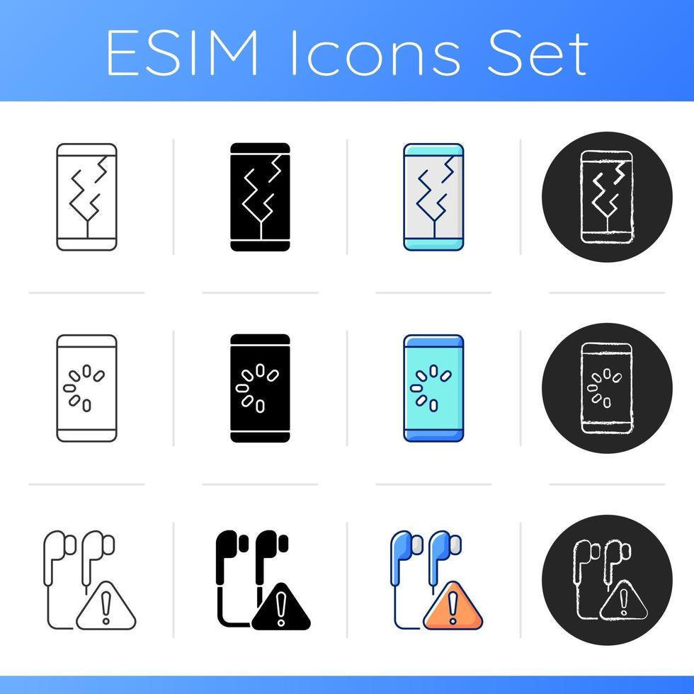 Usual mobile phone problems icons set vector