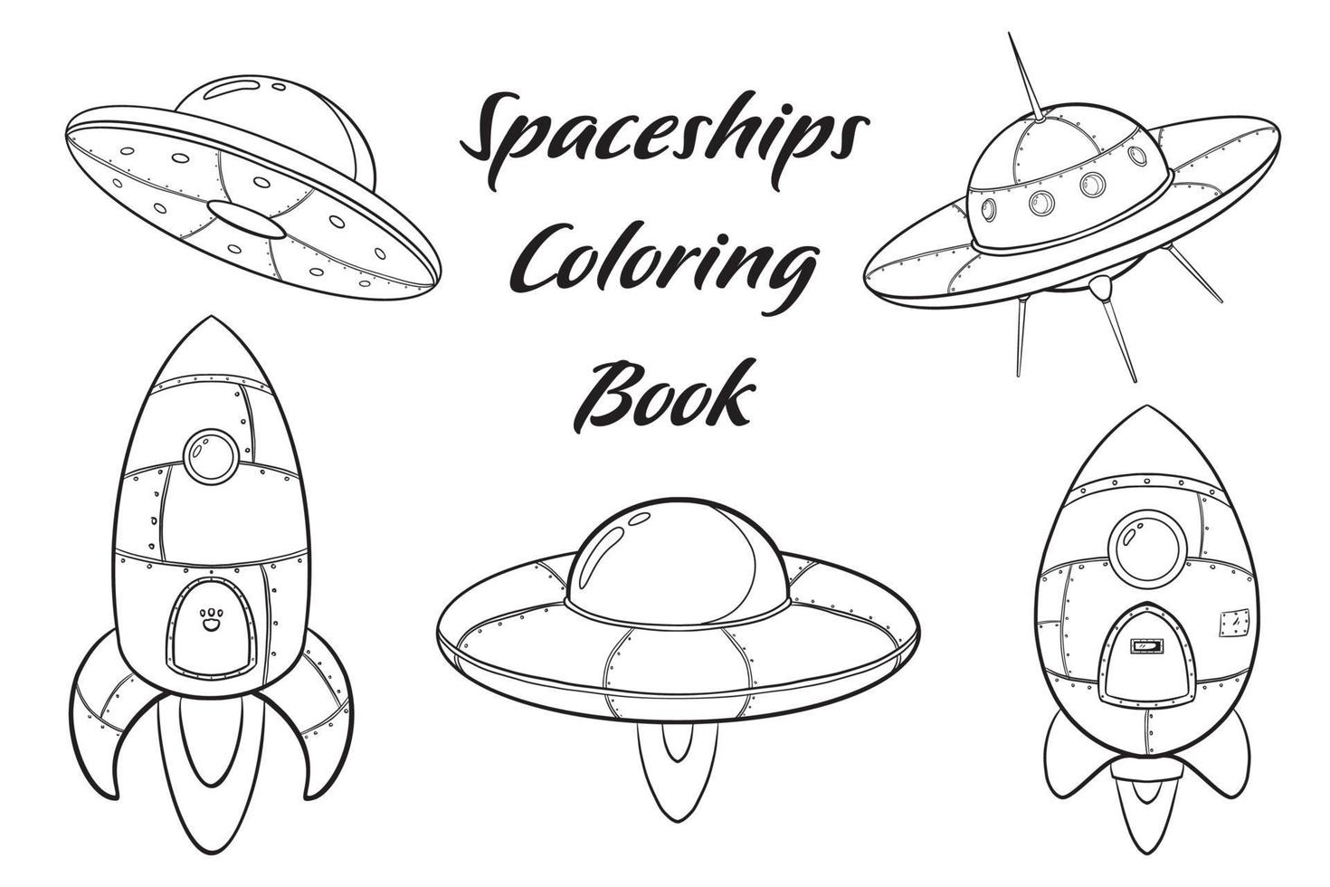 Cartoon Spaceships Coloring Page vector