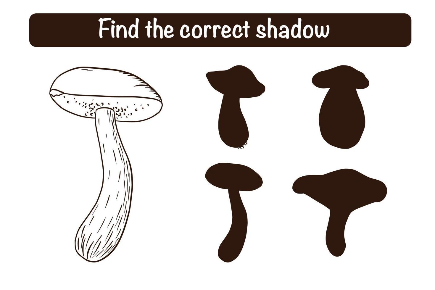 Encuentra el juego educativo correcto de silueta de boletus para niños. vector