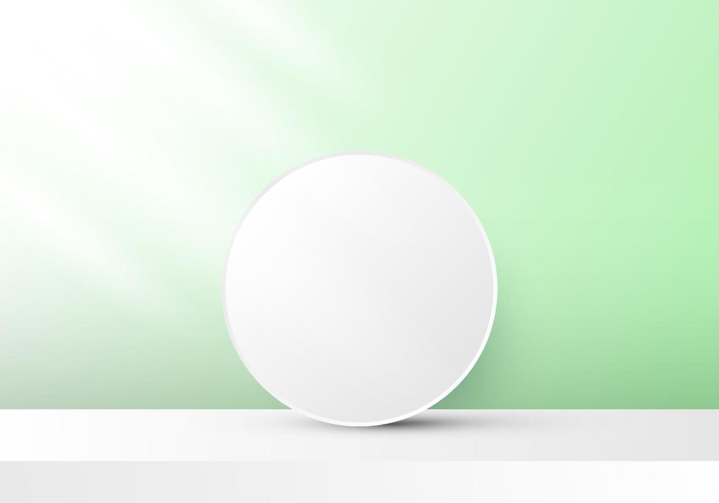 3D white circle backdrop on green background with stage and lighting vector