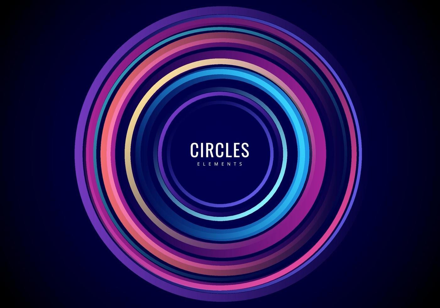 Abstract colorful radial circles concentric on black background vector