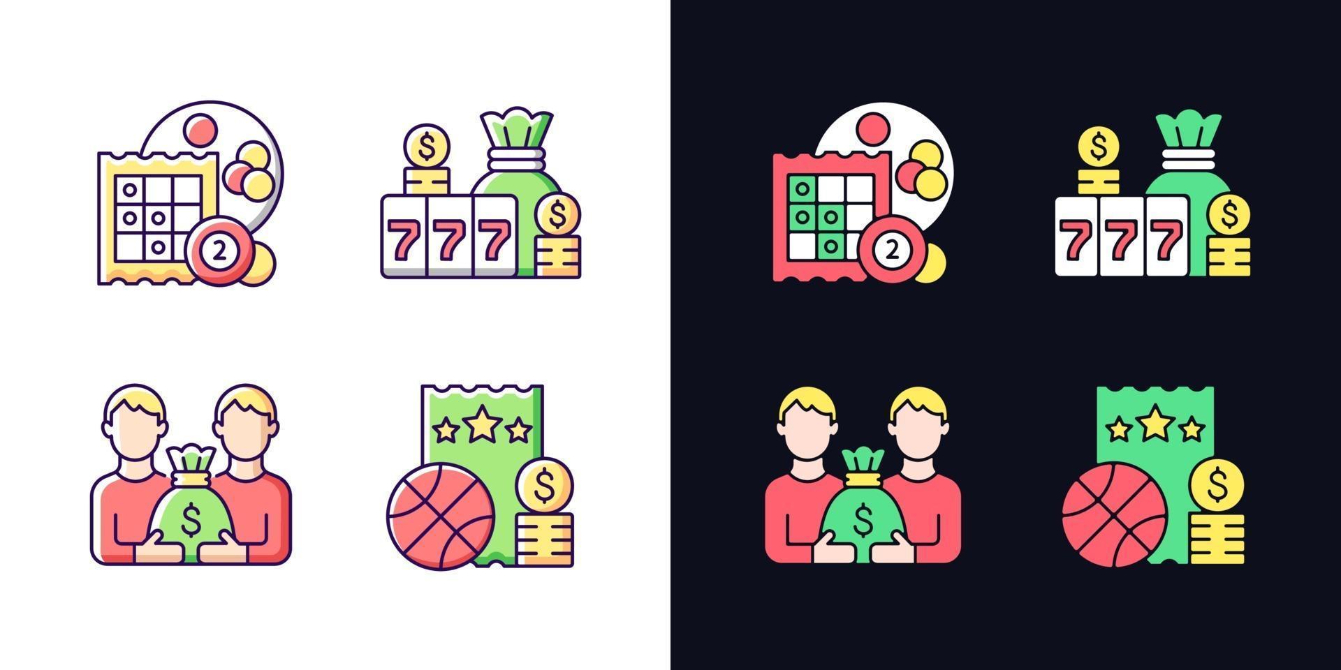 Participation in lottery light and dark theme RGB color icons set vector