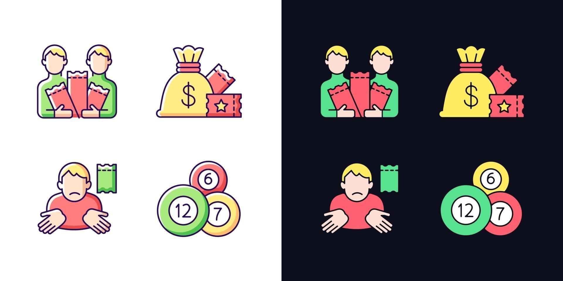 Taking part in lottery light and dark theme RGB color icons set vector