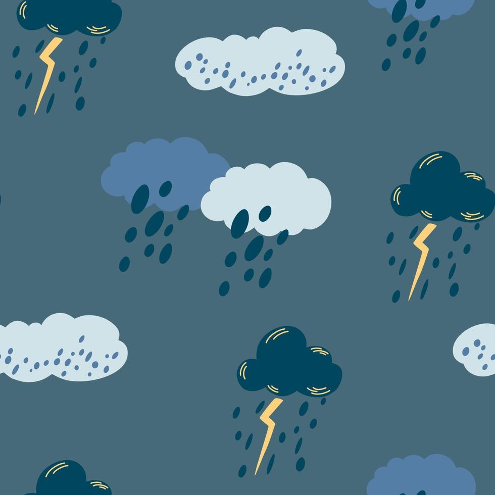 Cloudy rainy sky seamless pattern. Hand draw Blue clouds vector