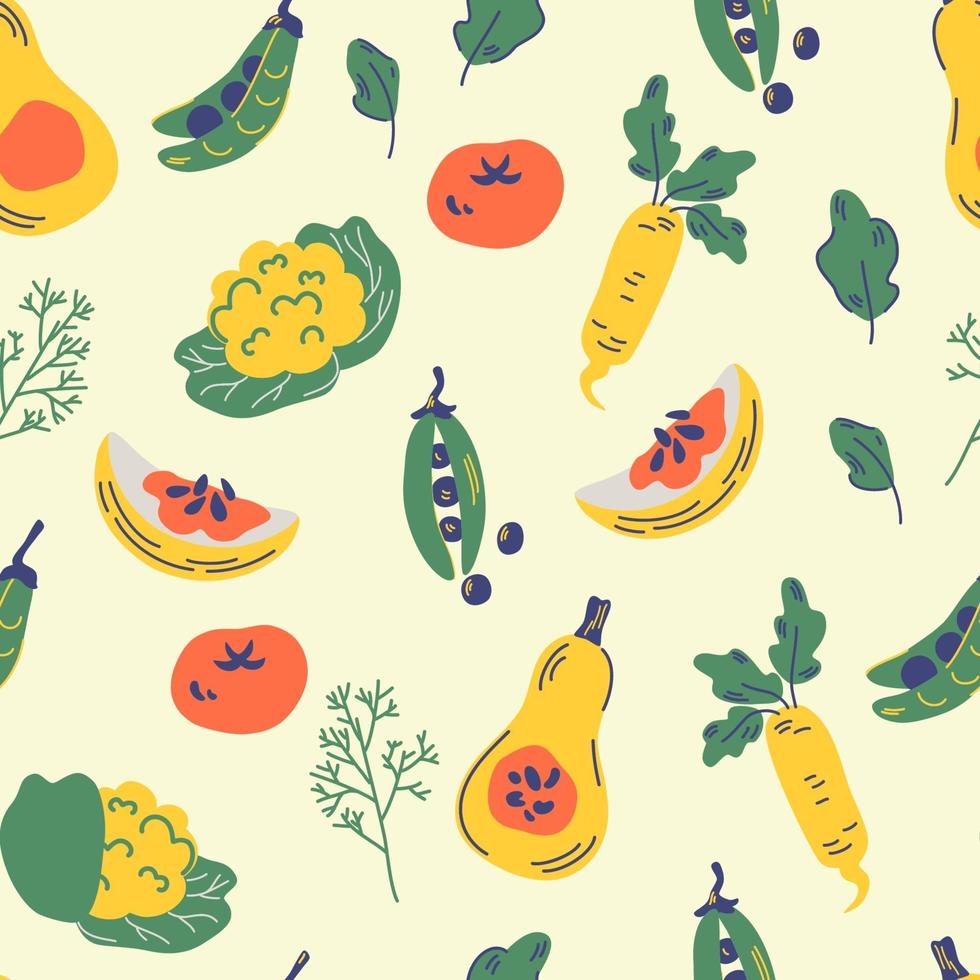 Vegetable Seamless pattern. Healthy nutrition cartoon texture. vector