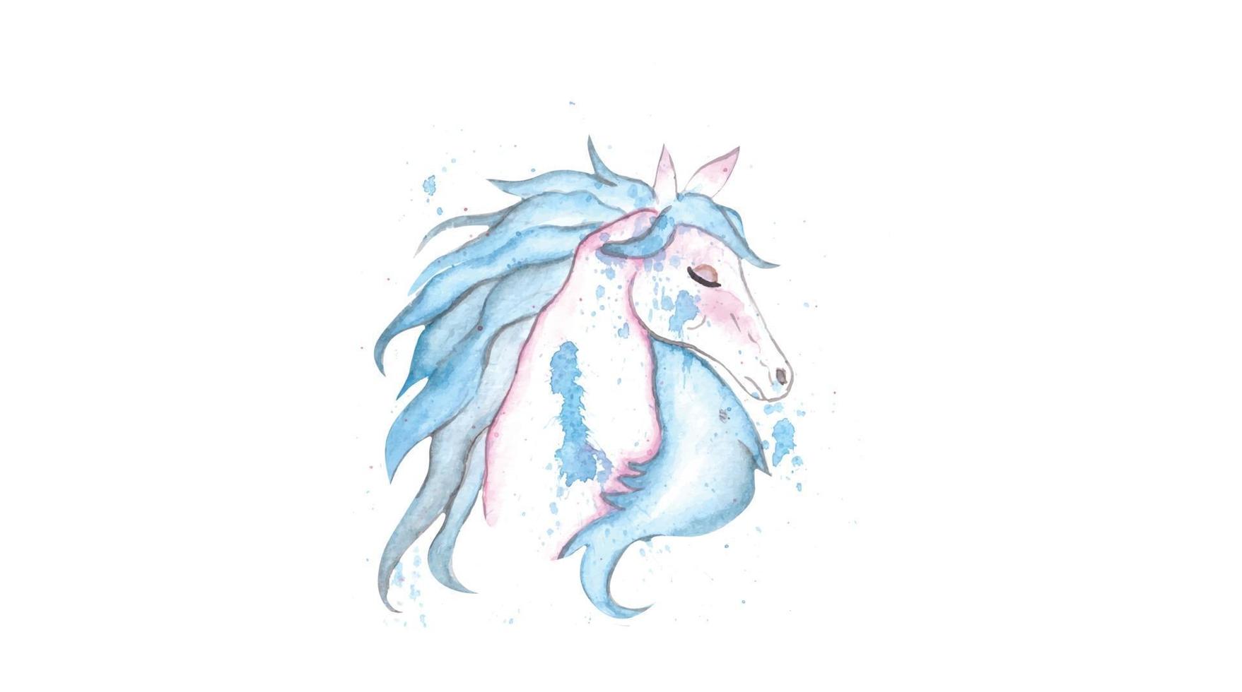 retrato de acuarela de un unicornio rosa vector