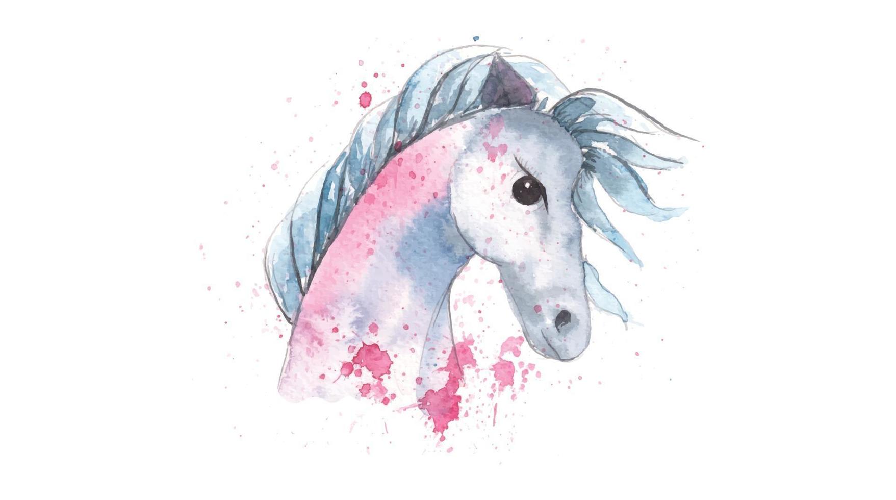 retrato de acuarela de un unicornio rosa vector