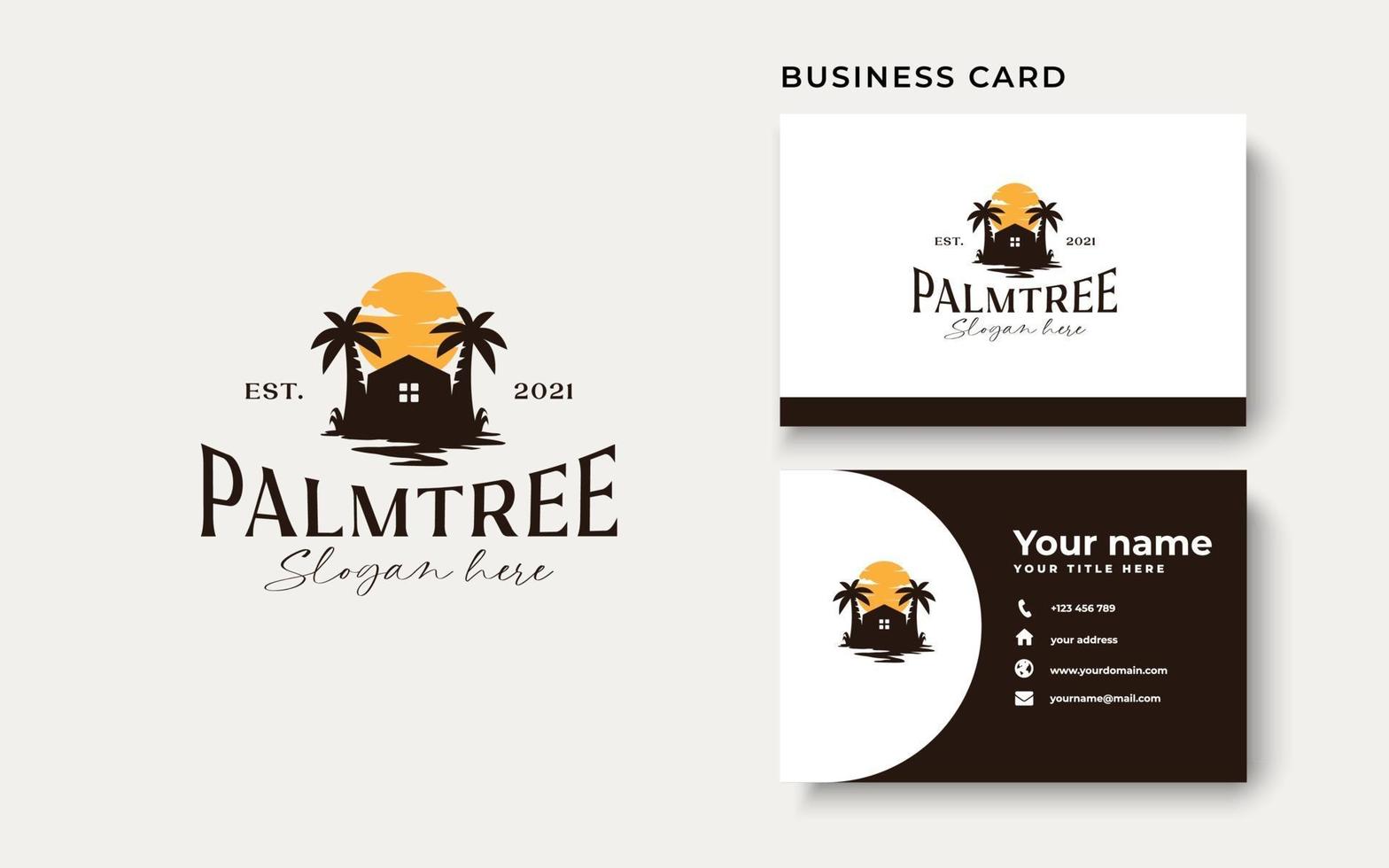 Palm Tree Resort Sunset Logo Template Isolated in WHite Background vector