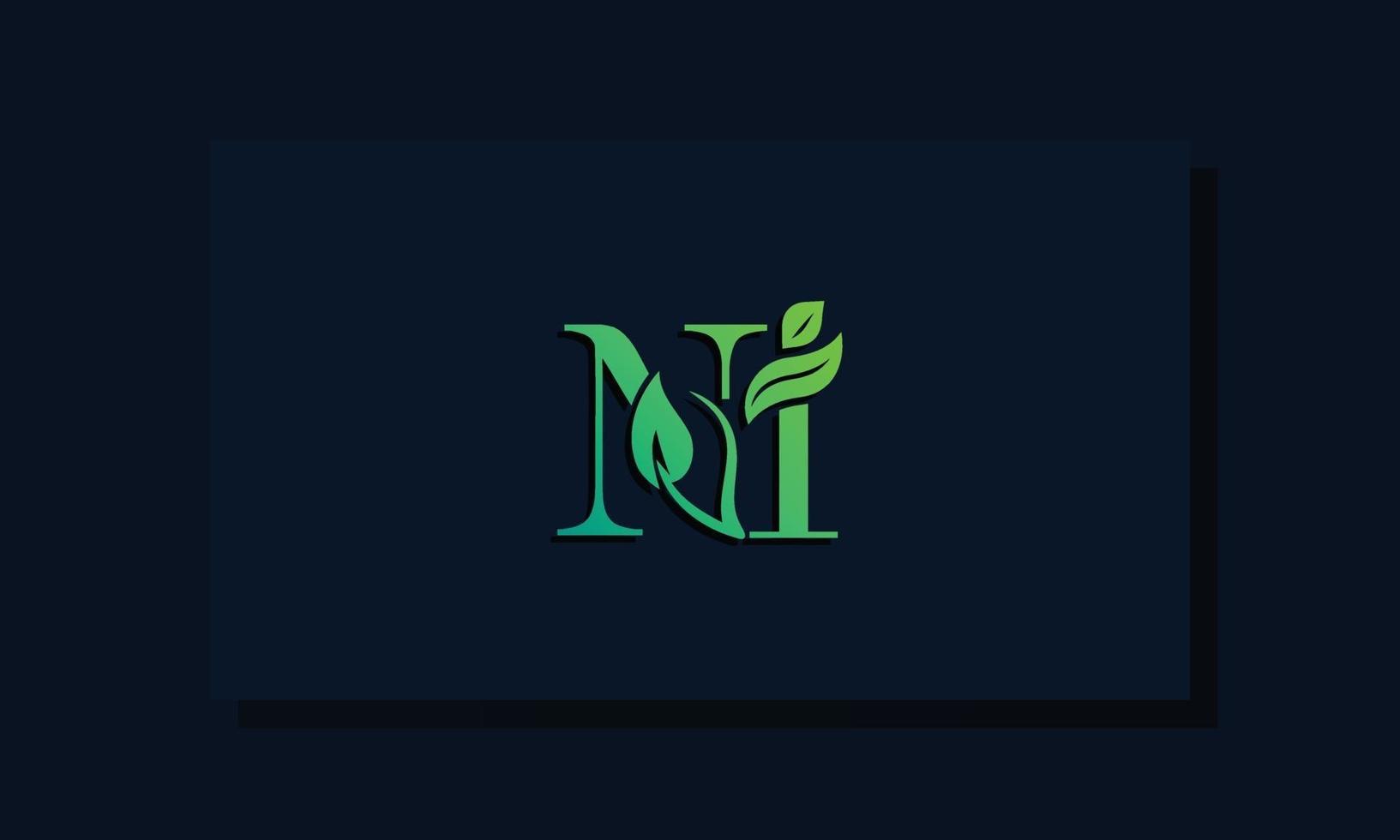 logotipo de ni inicial de estilo de hoja mínima vector