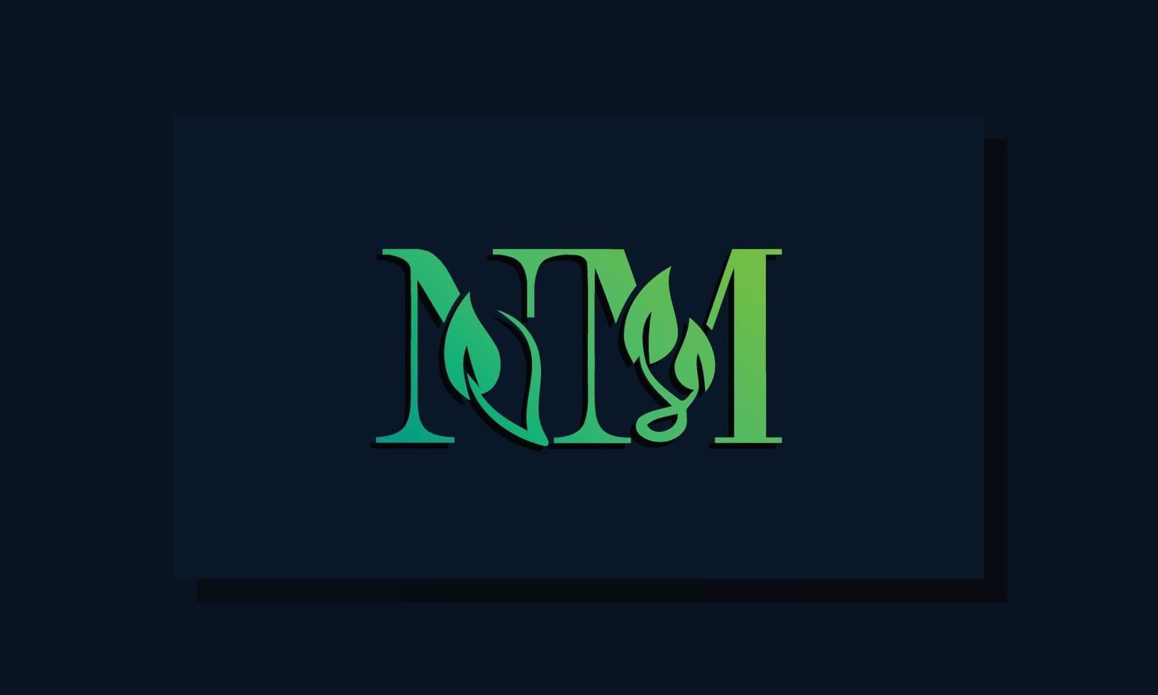 logotipo de nm inicial de estilo de hoja mínima vector