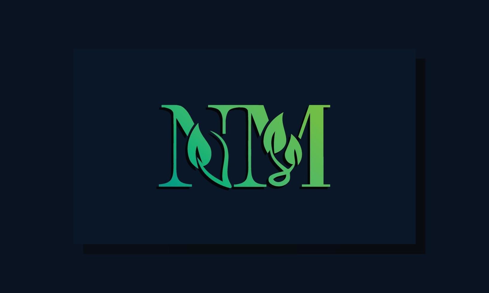 Minimal leaf style Initial NM logo vector