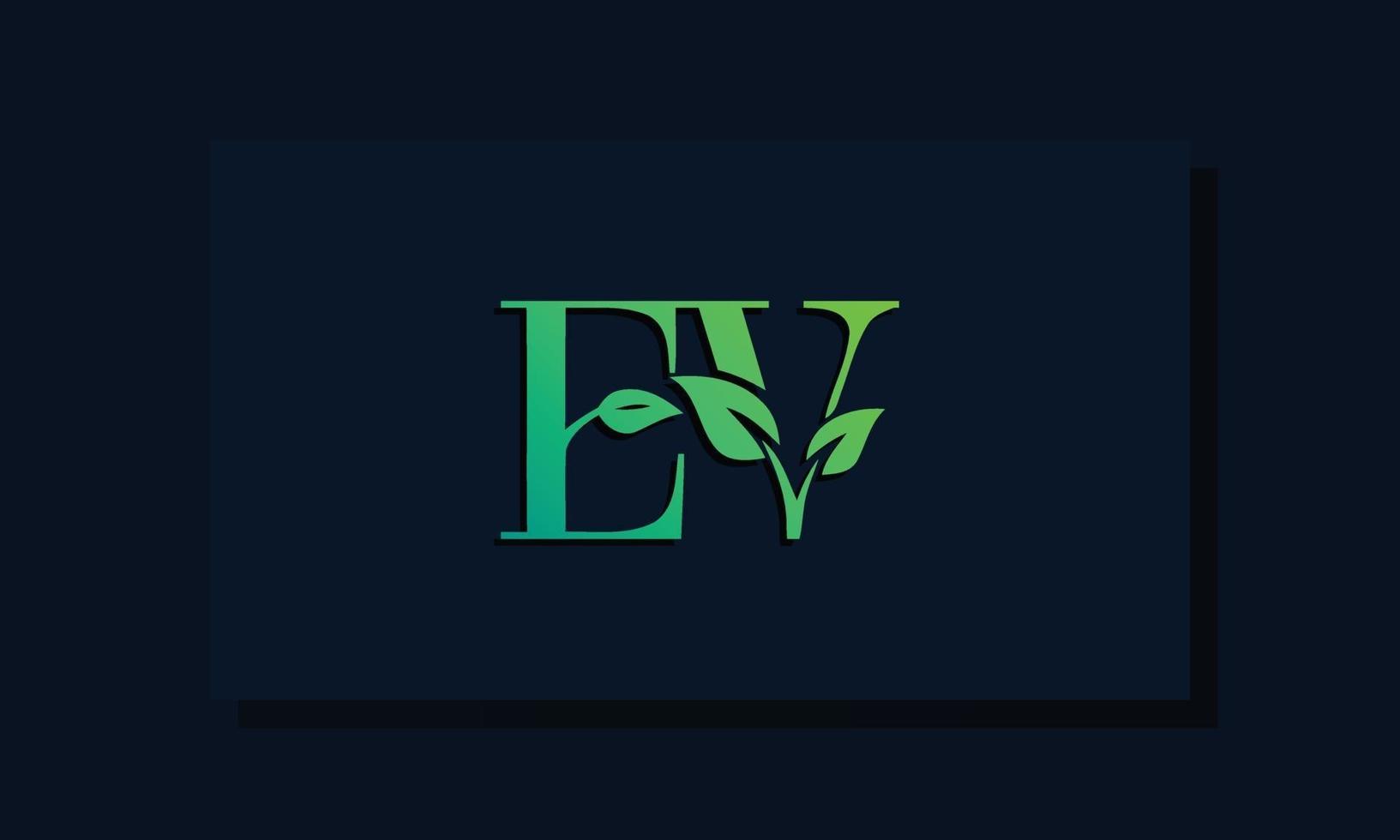 Minimal leaf style Initial EV logo. vector