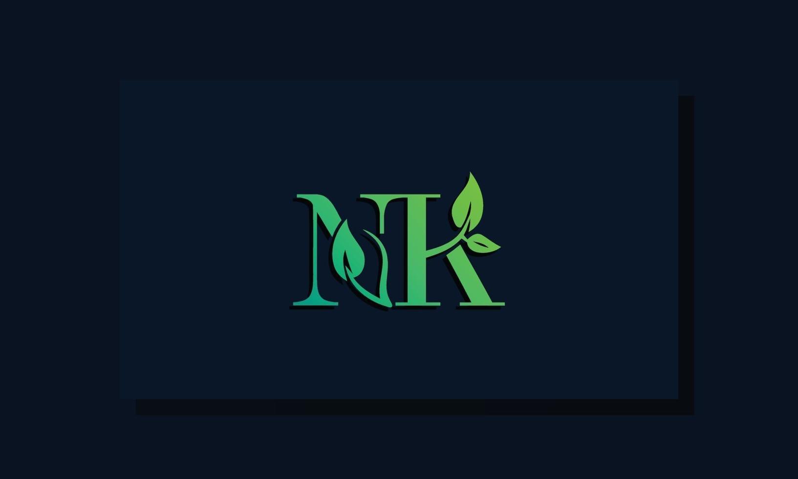 Minimal leaf style Initial NK logo vector