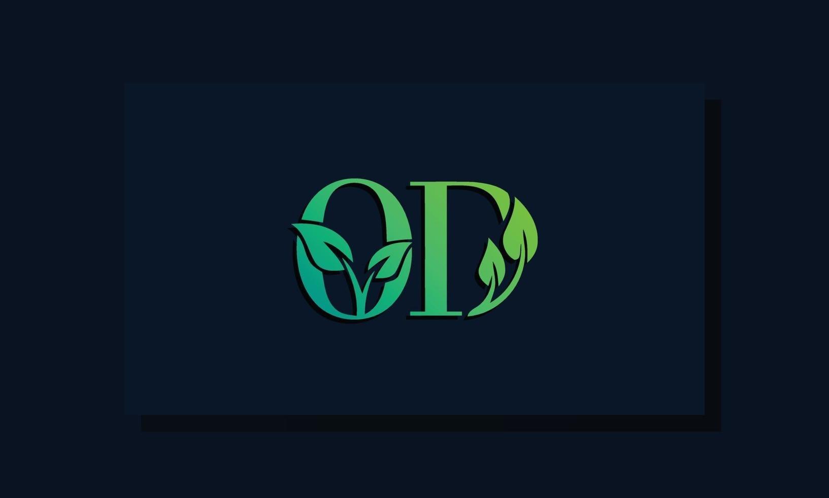 Minimal leaf style Initial OD logo vector