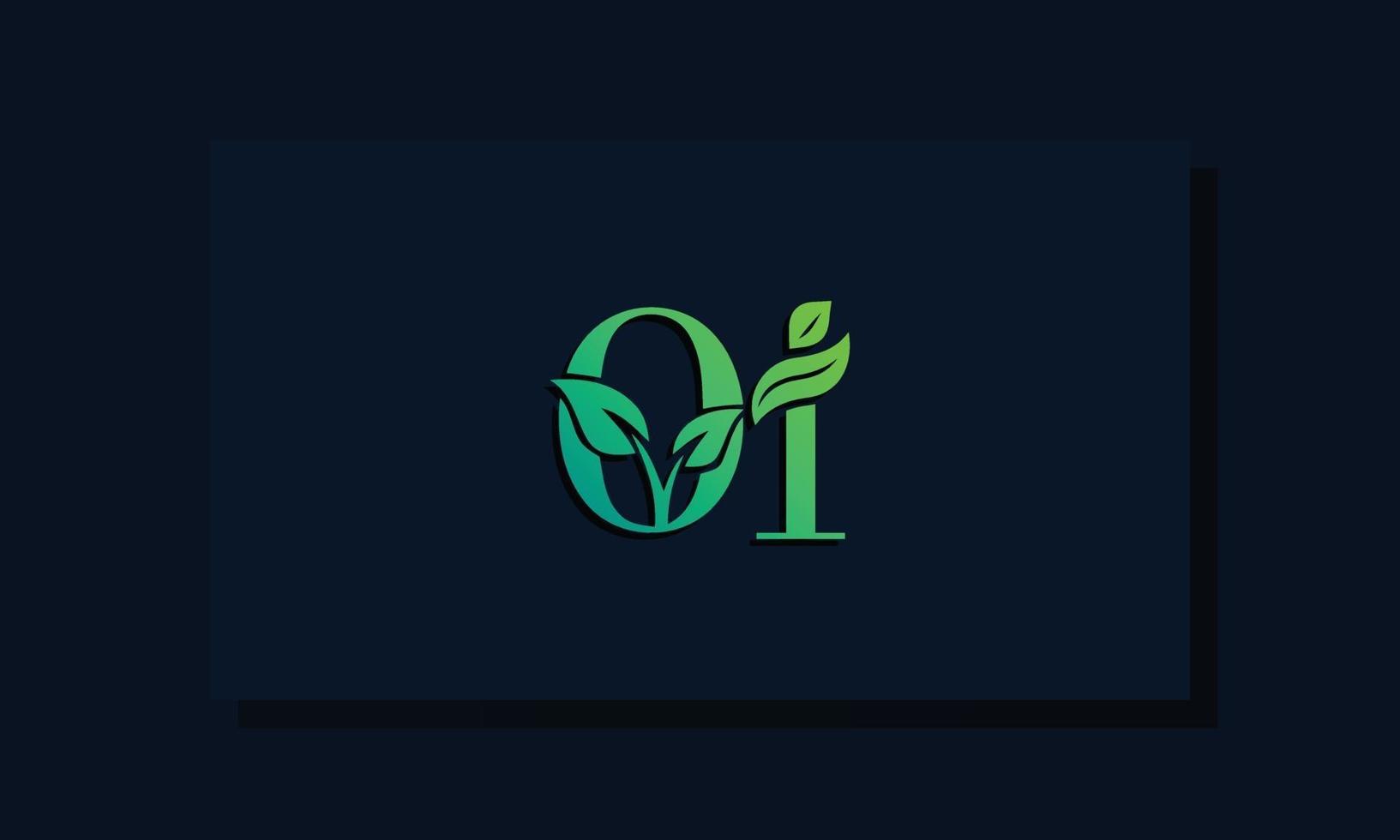 logotipo de oi inicial de estilo de hoja mínima vector